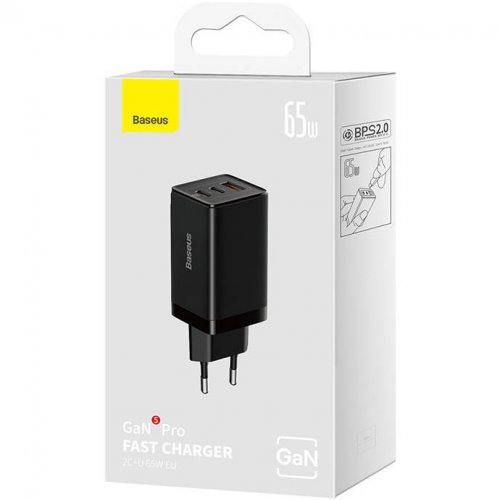 Купити Мережевий зарядний пристрій Baseus GaN5 Pro USB + 2 USB Type-C 65W (CCGP120201) Black - ціна в Києві, Львові, Вінниці, Хмельницькому, Франківську, Україні | інтернет-магазин TELEMART.UA фото