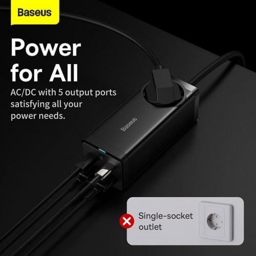 Купити Мережевий зарядний пристрій Baseus GaN3 Pro Desktop Powerstrip AC + 2 x USB + 2 USB Type-C 65W (PSZM000901) Black - ціна в Києві, Львові, Вінниці, Хмельницькому, Франківську, Україні | інтернет-магазин TELEMART.UA фото