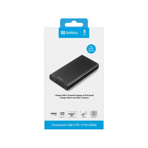 Powerbank Sandberg 40000 mAh 127W (420-63) купити в Україні: Київ, Львів, Хмельницький, Тернопіль, Івано-Франківськ | Низька ціна, відгуки, характеристики від TELEMART фото