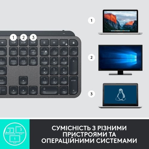 Купити Клавіатура Logitech MX Keys Advanced For Business Wireless Illuminated (920-010251) Graphite - ціна в Києві, Львові, Вінниці, Хмельницькому, Франківську, Україні | інтернет-магазин TELEMART.UA фото