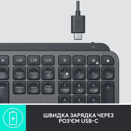 Купити Клавіатура Logitech MX Keys Advanced For Business Wireless Illuminated (920-010251) Graphite - ціна в Києві, Львові, Вінниці, Хмельницькому, Франківську, Україні | інтернет-магазин TELEMART.UA фото