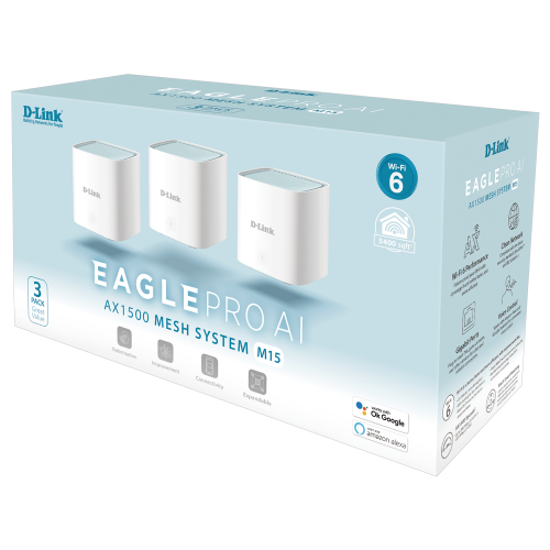 Wi-Fi роутер D-Link M15-3 EAGLE PRO AI AX1500 Mesh WiFi System (3-pack) купить в Украине: Киев, Днепр, Харьков, Одесса  | Низкая цена, отзывы, характеристики от TELEMART фото