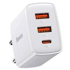 Мережевий зарядний пристрій Baseus Compact Quick Charger 2 x USB + USB Type-C 30W (CCXJ-E02) White