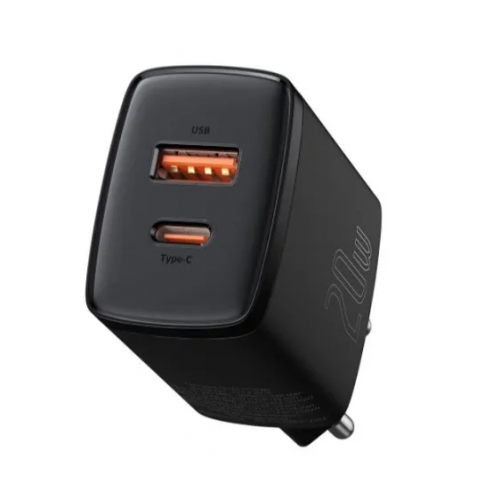 Купити Мережевий зарядний пристрій Baseus Compact Quick Charger USB + USB Type-C 20W (CCXJ-B01) Black - ціна в Києві, Львові, Вінниці, Хмельницькому, Франківську, Україні | інтернет-магазин TELEMART.UA фото