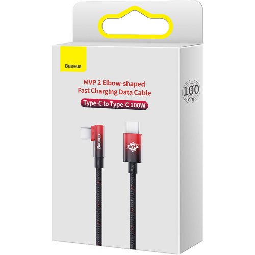 Купить Кабель Baseus MVP 2 Elbow-shaped Fast Charging Data Cable USB Type-C-USB Type-C 100W 1m(CAVP000620) Black/Red - цена в Харькове, Киеве, Днепре, Одессе
в интернет-магазине Telemart фото