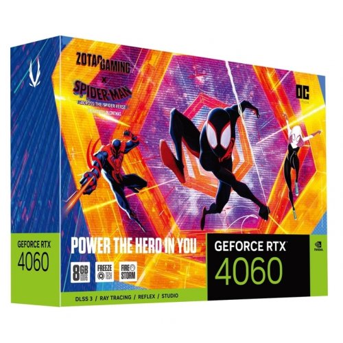 Купить Видеокарта Zotac GeForce RTX 4060 Gaming Spider-Man: Across The Spider-Verse Bundle OC 8192MB (ZT-D40600P-10SMP) с проверкой совместимости: обзор, характеристики, цена в Киеве, Днепре, Одессе, Харькове, Украине | интернет-магазин TELEMART.UA фото
