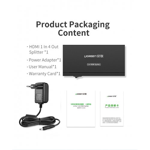 Сплітер Ugreen HDMI 1.4 to 4 x HDMI 4K 30Hz (40202) Black купити в Україні: Київ, Львів, Хмельницький, Тернопіль, Івано-Франківськ | Низька ціна, відгуки, характеристики від TELEMART фото