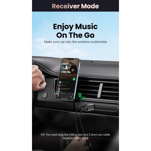 Купити Bluetooth адаптер Ugreen CM523 Bluetooth 5.1 AUX 3.5 mm (60300) Black - ціна в Києві, Львові, Вінниці, Хмельницькому, Франківську, Україні | інтернет-магазин TELEMART.UA фото