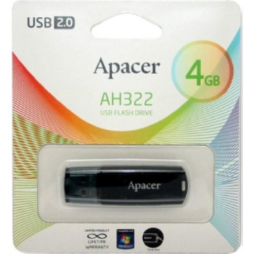 Купить Накопитель Apacer AH322 4GB Black (AP4GAH322B-1) - цена в Харькове, Киеве, Днепре, Одессе
в интернет-магазине Telemart фото