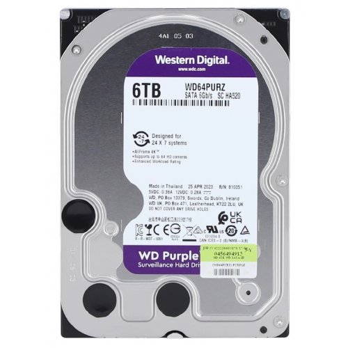 Фото Жорсткий диск Western Digital Purple Surveillance 6TB 256MB 5400RPM 3.5