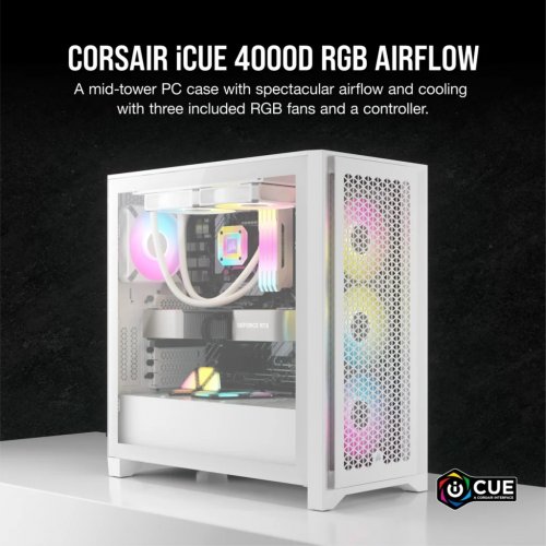 Photo Corsair iCUE 4000D AIRFLOW RGB Tempered Glass without PSU (CC-9011241-WW) White