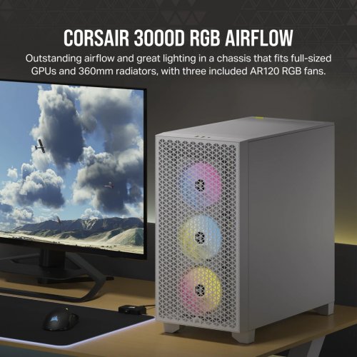 Photo Corsair 3000D AIRFLOW RGB Tempered Glass without PSU (CC-9011256-WW) White