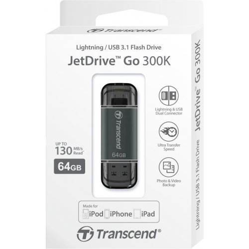 Купить Накопитель Transcend JetDrive Go 300 64GB Lightning USB 3.1 Black (TS64GJDG300K) - цена в Харькове, Киеве, Днепре, Одессе
в интернет-магазине Telemart фото