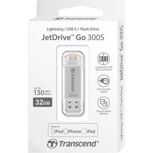 Накопитель Transcend JetDrive Go 300 32GB Lightning USB 3.1 Silver (TS32GJDG300S) купить в Украине | Telemart фото