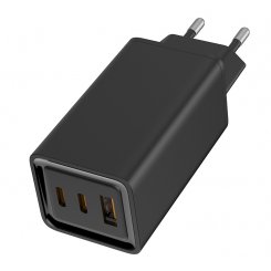 Сетевое зарядное устройство ColorWay GaN3 Pro USB + 2 x USB Type-C 65W (CW-CHS039PD-BK) Black