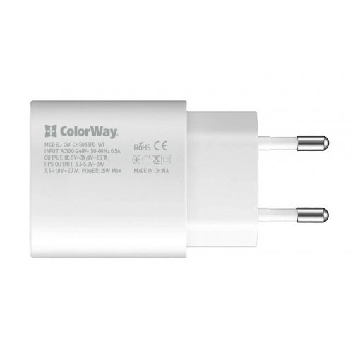Купить Сетевое зарядное устройство ColorWay Port PPS USB Type-C 25W (CW-CHS033PD-WT) White - цена в Харькове, Киеве, Днепре, Одессе
в интернет-магазине Telemart фото