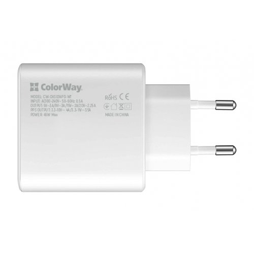 Купить Сетевое зарядное устройство ColorWay Port PPS USB Type-C 45W (CW-CHS034PD-WT) White - цена в Харькове, Киеве, Днепре, Одессе
в интернет-магазине Telemart фото