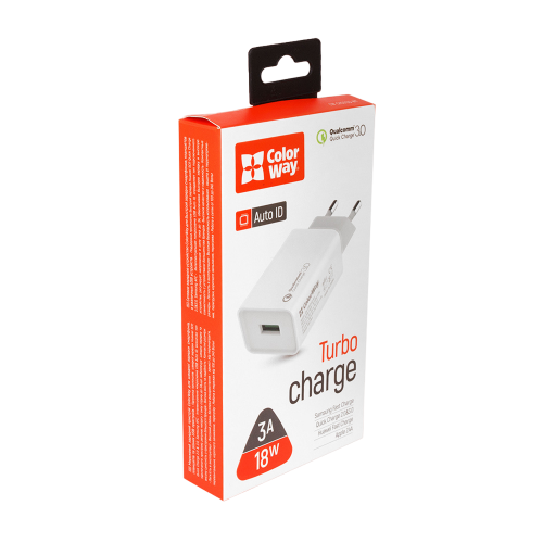 Купить Сетевое зарядное устройство ColorWay USB 18W (CW-CHS013Q-WT) White - цена в Харькове, Киеве, Днепре, Одессе
в интернет-магазине Telemart фото