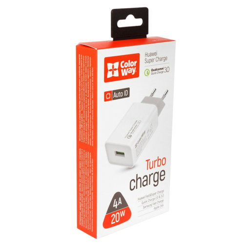 Купить Сетевое зарядное устройство ColorWay Huawei Super Charge USB 20W (CW-CHS014Q-WT) White - цена в Харькове, Киеве, Днепре, Одессе
в интернет-магазине Telemart фото