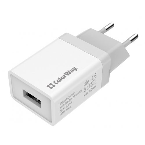 Купить Сетевое зарядное устройство ColorWay USB 5W (CW-CHS011-WT) White - цена в Харькове, Киеве, Днепре, Одессе
в интернет-магазине Telemart фото