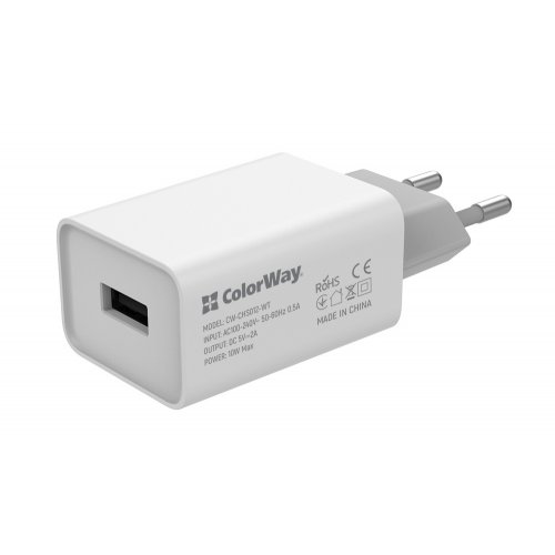 Купить Сетевое зарядное устройство ColorWay USB 10W (CW-CHS012-WT) White - цена в Харькове, Киеве, Днепре, Одессе
в интернет-магазине Telemart фото