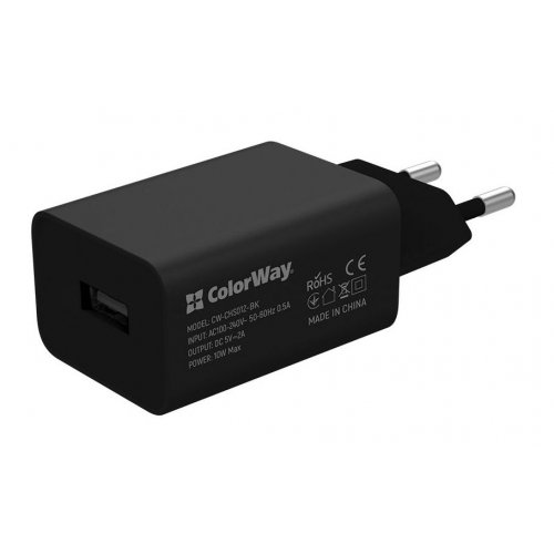 Купить Сетевое зарядное устройство ColorWay USB 10W + Cable microUSB (CW-CHS012CM-BK) Black - цена в Харькове, Киеве, Днепре, Одессе
в интернет-магазине Telemart фото