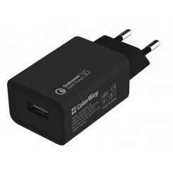 Мережевий зарядний пристрій ColorWay USB 18W + Cable USB Type-C (CW-CHS013QCC-BK) Black