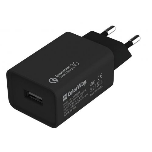 Купить Сетевое зарядное устройство ColorWay USB 18W + Cable USB Type-C (CW-CHS013QCC-BK) Black - цена в Харькове, Киеве, Днепре, Одессе
в интернет-магазине Telemart фото