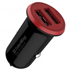 Автомобільний зарядний пристрій ColorWay 2 x USB 17W (CW-CHA026-BK) Black/Red