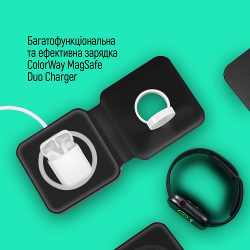 Купить Беспроводное зарядное устройство ColorWay MagSafe Duo Charger 15W for iPhone (CW-CHW32Q-BK) Black - цена в Харькове, Киеве, Днепре, Одессе
в интернет-магазине Telemart фото