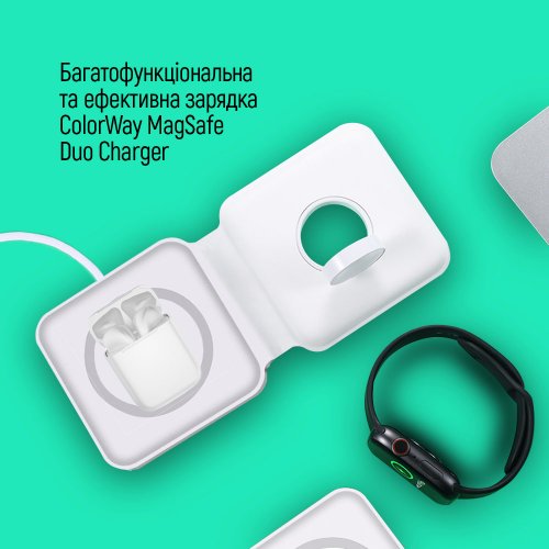 Купить Беспроводное зарядное устройство ColorWay MagSafe Duo Charger 15W for iPhone (CW-CHW32Q-WT) White - цена в Харькове, Киеве, Днепре, Одессе
в интернет-магазине Telemart фото
