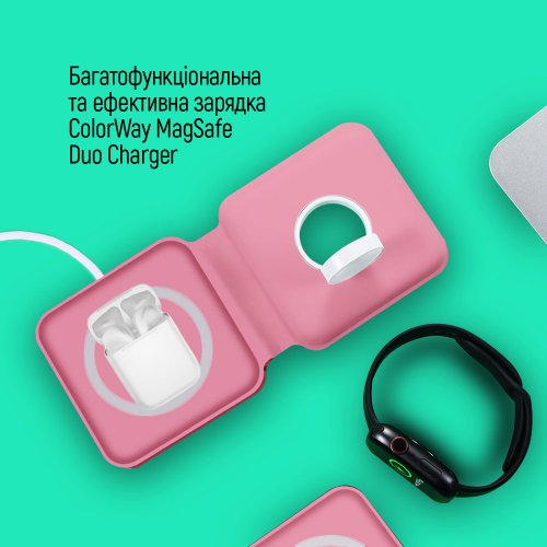 Купить Беспроводное зарядное устройство ColorWay MagSafe Duo Charger 15W for iPhone (CW-CHW32Q-P) Pink - цена в Харькове, Киеве, Днепре, Одессе
в интернет-магазине Telemart фото