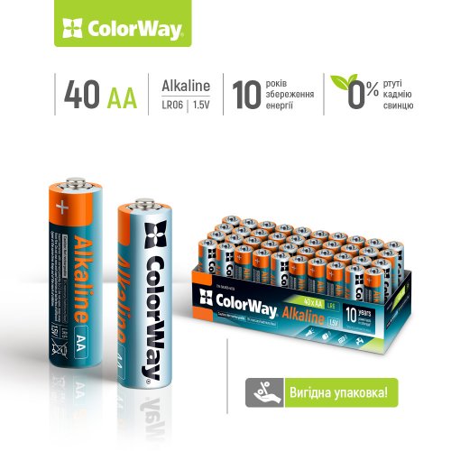 Купить Батарейки ColorWay AA Alkaline Power 40шт (CW-BALR06-40CB) - цена в Харькове, Киеве, Днепре, Одессе
в интернет-магазине Telemart фото