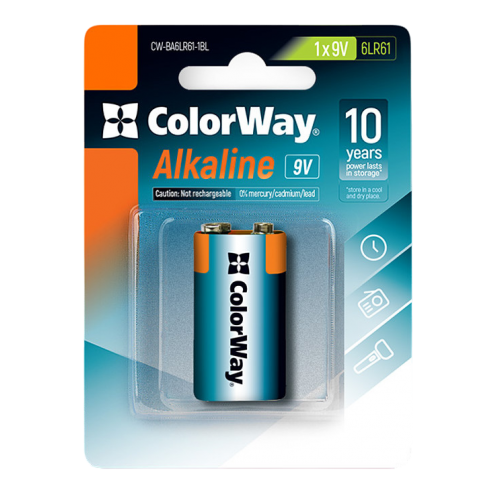 Купить Батарейки ColorWay 9V/6LR61 Alkaline Power 1шт (CW-BA6LR61-1BL) - цена в Харькове, Киеве, Днепре, Одессе
в интернет-магазине Telemart фото