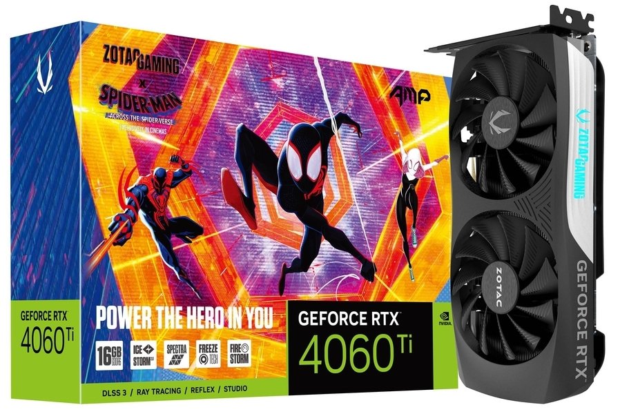 Купить Видеокарта Zotac GeForce RTX 4060 Ti Gaming AMP Spider-Man: Across The Spider-Verse Bundle 16384MB (ZT-D40620F-10SMP) с проверкой совместимости: обзор, характеристики, цена в Киеве, Днепре, Одессе, Харькове, Украине | интернет-магазин TELEMART.UA Купить Видеокарта Zotac GeForce RTX 4060 Ti Gaming AMP Spider-Man: Across The Spider-Verse Bundle 16384MB (ZT-D40620F-10SMP) с проверкой совместимости: обзор, характеристики, цена в Киеве, Днепре, Одессе, Харькове, Украине | интернет-магазин TELEMART.UA