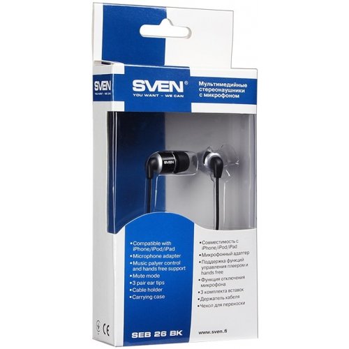 Наушники SVEN SEB-26BK Black купить в Украине: Киев, Днепр, Харьков, Одесса  | Низкая цена, отзывы, характеристики от TELEMART фото
