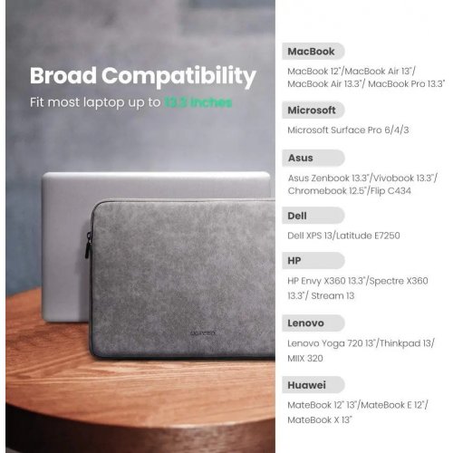 Чехол Ugreen 13.3" LP187 (60985) Grey купить в Украине: Киев, Днепр, Харьков, Одесса  | Низкая цена, отзывы, характеристики от TELEMART фото
