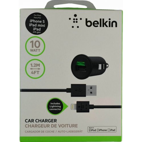 Автомобільний зарядний пристрій Belkin USB Car Charger Lightning 2.1A 10V (F8J090bt04-BLK) Black купити в Україні: Київ, Львів, Хмельницький, Тернопіль, Івано-Франківськ | Низька ціна, відгуки, характеристики від TELEMART фото