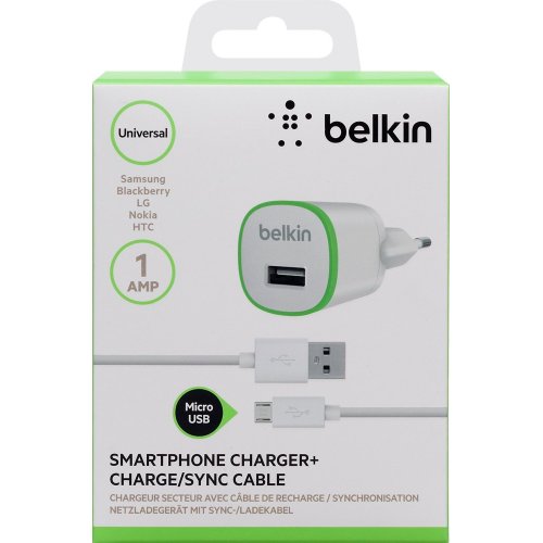 Купить Сетевое зарядное устройство Belkin USB Charger Micro USB 1A (F8M710vf04-WHT) White - цена в Харькове, Киеве, Днепре, Одессе
в интернет-магазине Telemart фото