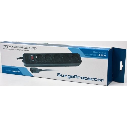 Мережевий фільтр Surge Protector 4,5м 5 розеток UPS (SP5-X-15B) Black купити в Україні: Київ, Львів, Хмельницький, Тернопіль, Івано-Франківськ | Низька ціна, відгуки, характеристики від TELEMART фото