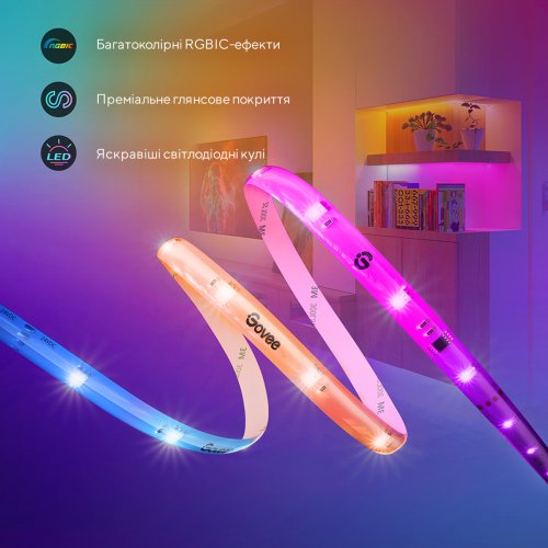 Купити Розумна світлодіодна стрічка Govee H619С RGBIC Basic Wi-Fi + Bluetooth LED Strip Light With Protective Coating 10m (H619C3D1) White - ціна в Києві, Львові, Вінниці, Хмельницькому, Франківську, Україні | інтернет-магазин TELEMART.UA фото