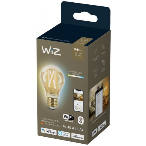 Купить Умная лампа филаментная WiZ E27 7W (50W 640Lm) A60 2000-5000К Wi-Fi (929003017401) - цена в Харькове, Киеве, Днепре, Одессе
в интернет-магазине Telemart фото