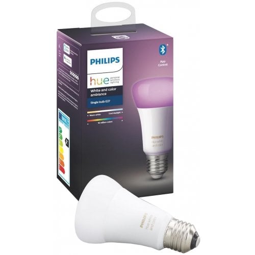 Купити Розумна лампа з димером Philips Hue E27 9W (60W) 2000K-6500K RGB ZigBee Bluetooth (929002216824) - ціна в Києві, Львові, Вінниці, Хмельницькому, Франківську, Україні | інтернет-магазин TELEMART.UA фото