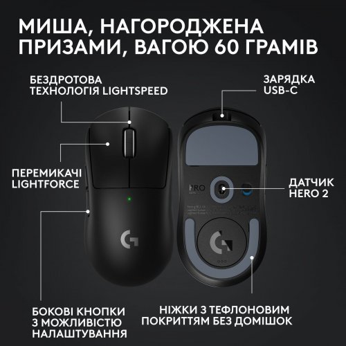 Мышка Logitech G Pro X Superlight 2 Lightspeed Wireless (910-006630) Black купить в Украине: Киев, Днепр, Харьков, Одесса  | Низкая цена, отзывы, характеристики от TELEMART фото