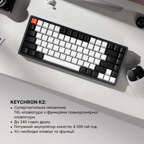 Клавіатура Keychron K2 84 Key RGB Gateron G PRO Blue (K2B2_KEYCHRON) Black купити в Україні: Київ, Львів, Хмельницький, Тернопіль, Івано-Франківськ | Низька ціна, відгуки, характеристики від TELEMART фото