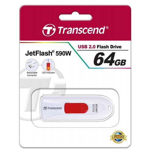 Купить Накопитель Transcend JetFlash 350 64GB USB 2.0 White Red (TS64GJF590W) - цена в Харькове, Киеве, Днепре, Одессе
в интернет-магазине Telemart фото