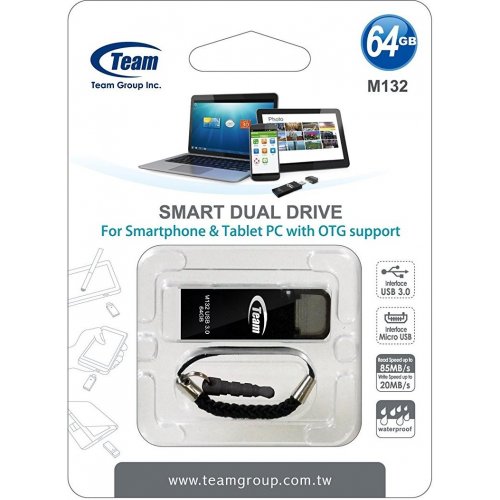Купить Накопитель Team M132 OTG 64GB USB 3.0 Black (TM13264GB01) - цена в Харькове, Киеве, Днепре, Одессе
в интернет-магазине Telemart фото