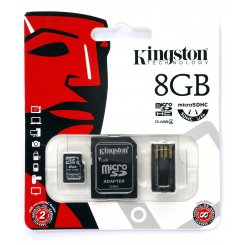 Карта пам'яті Kingston microSDHC 8GB Class 4 (с адаптером и USB-ридером) (MBLY4G2/8GB)