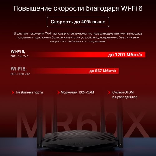 Купить Wi-Fi роутер Mercusys MR60X - цена в Харькове, Киеве, Днепре, Одессе
в интернет-магазине Telemart фото