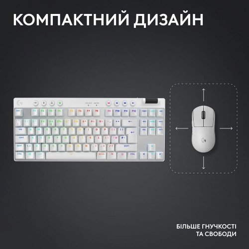Клавиатура Logitech G Pro X TKL LightSpeed Mechanical Tactile Wireless (920-012148) White купить в Украине: Киев, Днепр, Харьков, Одесса  | Низкая цена, отзывы, характеристики от TELEMART фото